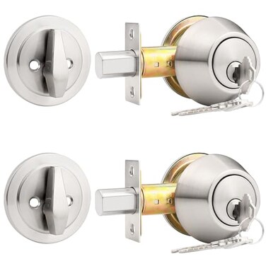 Probrico 2 Pack Satin Nickel Single Cylinder Deadbolt Lock Set Keyed One Side Door Lock for Exterior and Interior Door All Keyed Alike