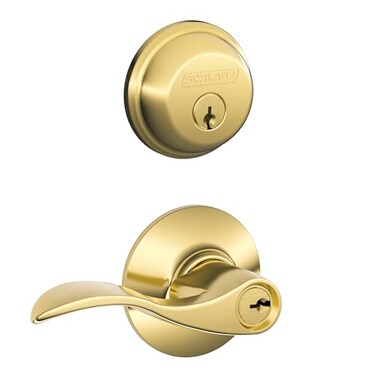 Schlage FB50 V Acc 505 605 Single Cylinder Deadbolt and Keyed Entry Accent Lever Bright Brass