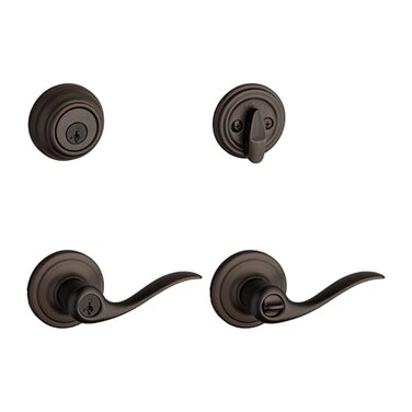 Kwikset 991 Tustin Entry Lever and Single Cylinder Deadbolt Combo Pack featuring SmartKey in Venetian Bronze 99910041