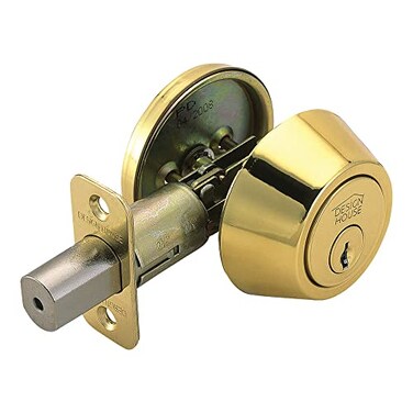 Design House Pro Deadbolt Single Cylinder 2Way with Latch Round Corner Reversible Polished Brass 484 x 402 x 236 in 782763