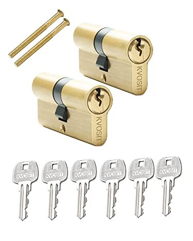 Kvosit 63mm Solid Brass Lock Cylinder 2pcs with 6pcs Brass Keys Key Alike Cylinder Door Lock Replacement