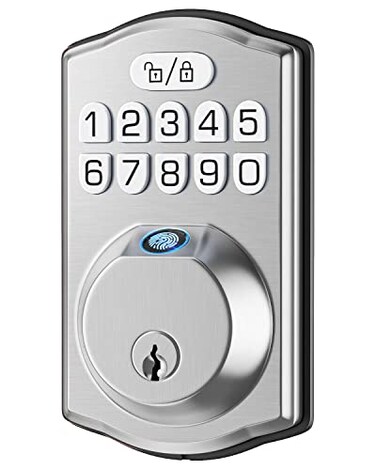 HOSOM Smart Fingerprint Deadbolt for Front Door Electronic Keypad Entry Door Lock20 User Codes Anti Peeking Auto Lock Satin Nickel