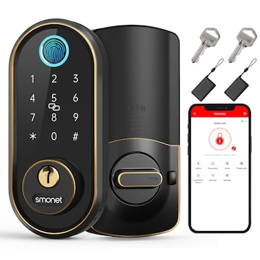 SMONET Smart Keyless Entry Door Lock Fingerprint Electronic Deadbolt Touchscreen Keypad Biometric Digital Bluetooth Door Lock Smart Deadbolt Compatible with Alexa for Homes and Hotel