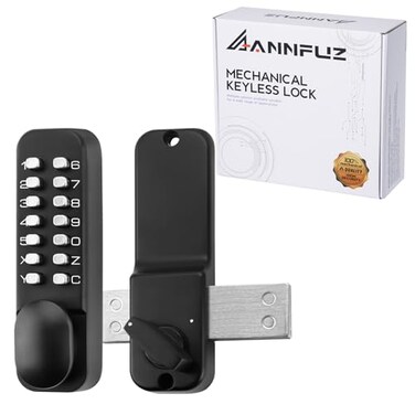 ANNFUZ Mechanical Keyless Keypad Entry Door Knob Lock with BoltSingleSided Passcode Combination Door Handle Lever SetInterior Exterior Manually Lockingfor Front GateNo ElectronicMatte Black