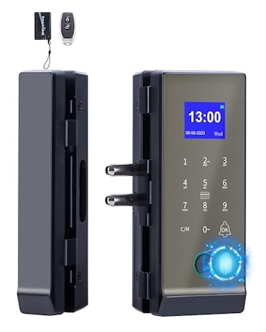 Perfiware Keyless Entry Glass Door KnobsDrillFree Smart Lock Deadbolt 4in1 Biometric Fingerprint Glass Door LocksGreat for HomeCabinetApartmentHotelOfficeStore Medium Black