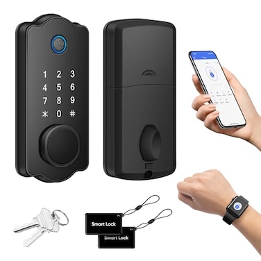 MYPIN Fingerprint Smart Door Lock Keyless Entry Deadbolt Electronic Biometric Deadbolt with PhoneWatch App Control Auto Lock with Touchscreen Keypad for Bedroom Front Door 7 Ways to Unlock