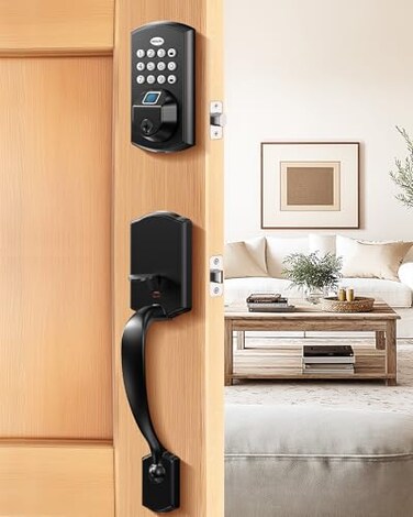 DESLOC A100F Electronic keypad Door Lock with Handle Set Smart Front Door Locks Set Keyless Entry Door Lock with Handles Smart Locks for Front Door Deadbolt Smart Lock 12 Months Battery IP54
