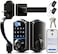 Veise VE017H Fingerprint Smart Front Door Lock Set App Control 8in1 Keyless Entry Deadbolt with Zinc Alloy Handles Emergency Power Port Touchscreen Keypad Auto Lock Easy Install Matte Black