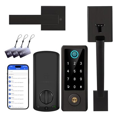 BEBASIA Fingerprint Door Lock with Handle Sets Keyless Entry Door Lock Bluetooth Front Door Lock Set Smart Deadbolt Electronic Keypad Digital Lock with Handle Aged Bronze