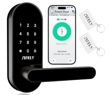 Sifely Keyless Entry Keypad Smart Door Lock with Handle Knob Digital Deadbolt for Front Bedroom Office Interior Doors App Control for Airbnb Guests Kids Easy DIY Install No Fingerprint