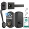 AkaGear DS10 Pro Keyless Entry Door Lock with Handle Set Smart Front Door Locks Set Electronic Keypad Fingerprint Deadbolt Bluetooth APP Control AutoLock One Touch Locking Oil Rubbed Bronze