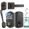 AkaGear DS10 Pro Keyless Entry Door Lock with Handle Set Smart Front Door Locks Set Electronic Keypad Fingerprint Deadbolt Bluetooth APP Control AutoLock One Touch Locking Oil Rubbed Bronze