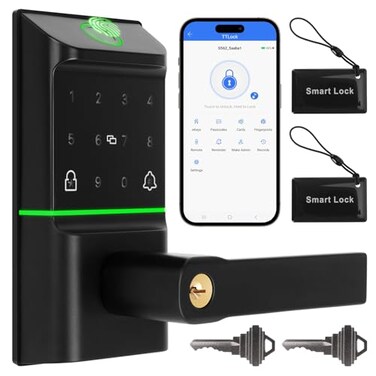 B BAMBERG Bamberg Keypad Smart Door Lock with Handle Keyless Entry Deadbolt Fingerprint Keypad Door Lock for Front Door Key IC Card Access Remote Control via APP Secure Smart Lock