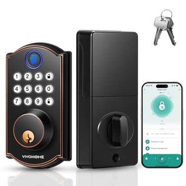 VIVOHOME Smart Lock for Front Door Keyless Entry Door Lock with Fingerprint Bluetooth App Remote Control Electronic Keypad Deadbolt with User Management