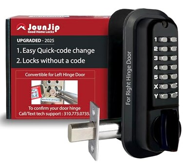 JOUNJIP Mechanical Deadbolt Lock Keyless Entry Door Lock Code NOT Required When Locking 100 Mechanical with Flat Spindle Thumb Turn Door Knob Matte Black Upgraded 2025