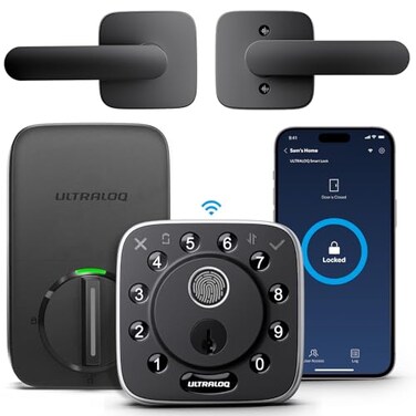 ULTRALOQ Bolt Fingerprint WiFi Smart Locks for Front Door with Door Sensor Works with Apple Home Alexa Google Keypad Door Lock with Handle App Remote Access Geofence Auto Unlock AutoLock