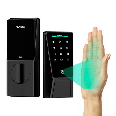Wyze Palm Lock Smart Door Lock with Palm Vein Recognition Keyless Entry Smart Locks for Front Door Keypad Auto Lock Dual Battery WiFi Works with Alexa Google BHMA IP53 Mechanical Key