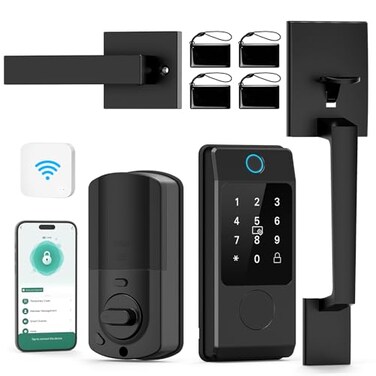 Miuedo WiFi Smart Deadbolt Lock with Handle Sets Keyless Entry Door Lock for Front Door Compatible with Alexa Google Assistant Auto LockingBlack