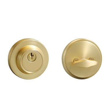 YAGU Contemporary Round Single Cylinder Deadbolt Lock for Front Door Entrance Modern High Security Heavy Duty Pack of 1 Satin Brass Finish
