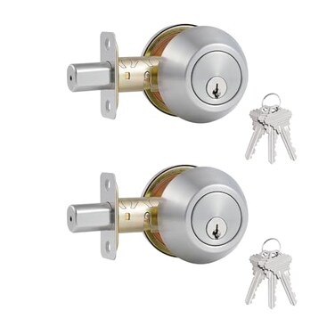 Comfhouse 1 Side KeyedAlike Deadbolt LockSingle Cylinder Dead Bolt Satin Nickel Round Exterior Keyed Front Entry Inside Door Deadbolt 2 Pack