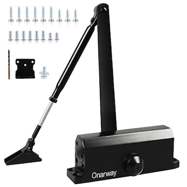 Onarway Adjustable Automatic Size 3 Spring Hydraulic Door CloserClosure Aluminum Alloy for Residential and Commercial Use with Fitting Template for MiddleWeight DoorBlack