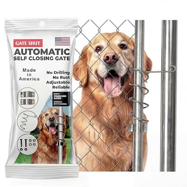 Gate Shut Automatic Chain Link Self Closing gate Closer Adjustable Closing Tension Outdoor Gate Spring Works Great for Pool and Dog Gates or Any Chainlink gate Made in USA