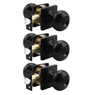 Probrico Flat Ball Privacy Interior Door Knobs with Square Rosette Sain Nickel Bed Bath Handles Keyless Locksets 3 Pack