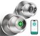 KLLOQUE Fingerprint Door Lock Smart Fingerprint Door Knob with Lock Biometric Door Locks with App Control Key Keyless Thumbprint Entry Door Locks for Bedroom Front Door Home Apartment Brushed Silver
