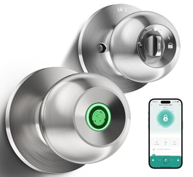 KLLOQUE Fingerprint Door Lock Smart Fingerprint Door Knob with Lock Biometric Door Locks with App Control Key Keyless Thumbprint Entry Door Locks for Bedroom Front Door Home Apartment Brushed Silver