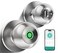 KLLOQUE Fingerprint Door Lock Smart Fingerprint Door Knob with Lock Biometric Door Locks with App Control Key Keyless Thumbprint Entry Door Locks for Bedroom Front Door Home Apartment Brushed Silver