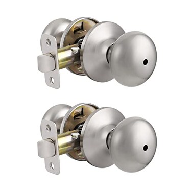 Probrico Keyless Privacy Door Knobs Interior Brushed Nickel Finish 2 Pack Bedroom Bathroom Doorknob with Universible Handle Solid Adjustable 6070mm Latch