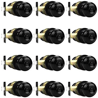 Probrico Black Door Knobs Privacy Door Knob for Bathroom Bedroom Interior Door Knob with Thumb Turning Locking Button 12 Pack