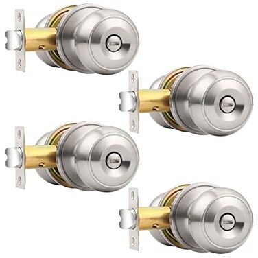 Probrico Privacy Door Knobs Brushed Nickel Finish Interior Keyless Door Knobs Locks for Bedroom or Bathroom 4 Pack