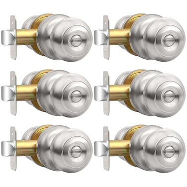 AEEKEL Privacy Door Knob Brushed Nickel Door Knobs Interior Keyless Locks Set6 Pack Bedroom Bathroom Door Knob with Lock Reversible for LeftRight Door Handle