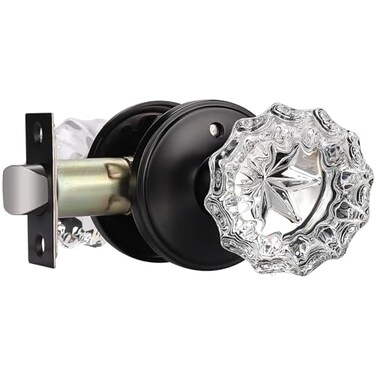 KNOBWELL Passage Glass Door Knobs Interior Antique Crystal Door Knobs for Hall and Closet Matte Black Regency Fluted Glass Door Knob with Victorian Plate Rosettes