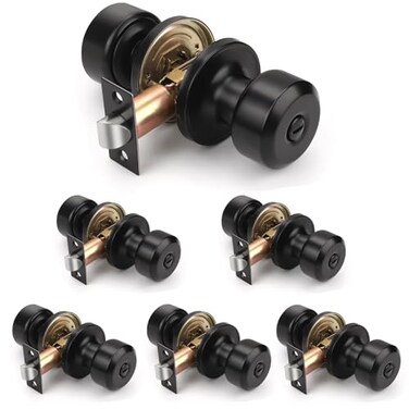 KNOBWELL 6 Pack Matte Black Interior Privacy Door Knob Keyless Bedroom Bathroom Door Knobs with Lock