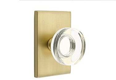 Emtek Privacy Set Modern Rectangle Rosette Modern Disc Crystal Knob Satin Brass