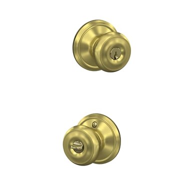 SCHLAGE F51A GEO 608 Georgian Knob Keyed Entry Lock Satin Brass