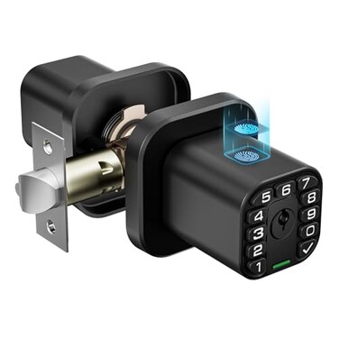 Richelock Fingerprint Door knob Smart Biometric Door Lock with Keypad Keyless Entry Code Door Knob Waterproof Weatherproof Auto Lock Voice Navigation For Bedroom GateOffice Matte Black