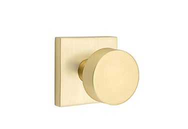EMTEK Square Rosette Dummy Pair with Matching Finish Round Knob Choice of 7 Finishes 5050ROUUS4 Satin Brass US4