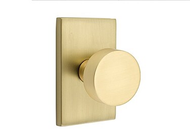 Emtek Passage Set Modern Rectangle Rosette Modern Round Knob Satin Brass