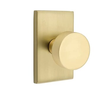 Emtek Privacy Set Modern Rectangle Rosette Modern Round Knob Satin Brass