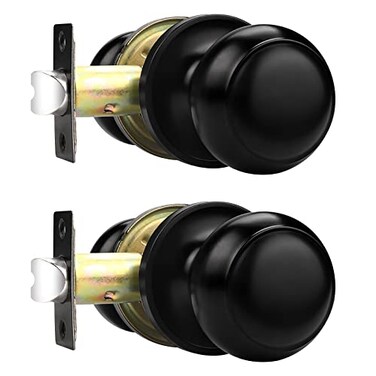 Probrico HallCloset Door Knobs in Flat Black FinishInterior Passage Door KnobsRound NonLocking Door Handles 2 Pack