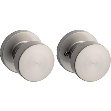 Kwikset Pismo Interior Passage Door Knob Handle For Closet and Hallway Doors NonLocking Doorknob in Satin Nickel with Microban Protection