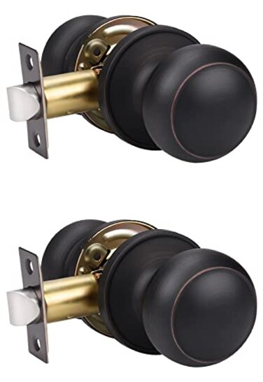 KNOBWELL 2 Pack Oil Rubbed Bronze Indoor Door Knobs Classic Passage Door Knob Set for Hall and Closet Oil Rubbed Bronze Passage Door Knobs