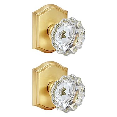 CLCTK 2 Pack Light Gold Crystal Glass Dummy Door Knobs NonTurning No Lock Single Side Dummy Door Knob for Interior Doors Satin Brass