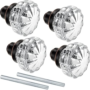 Amylove 2 Set Glass Door Knobs Mortise Style Fluted Crystal Antique Door Knobs with Spindle Antique Doorknobs for Home Interior Bronze Basic