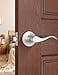 Mengico 1 Pack Satin Nickel Modern Interior Passage Door Knobs Keyless Door Handle for Hallway Closet Wave Style NonLocking Door Lever Reversible for Left Right Handed