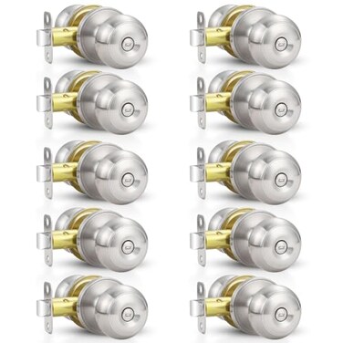 Estmoon 10 Pack Home Improvement BedBath Room Door Knobs Brushed Nickel Privacy Door Handle with Lock Silver Knobs with Lock for Bathroom Bedroom Interior Doors Locksets