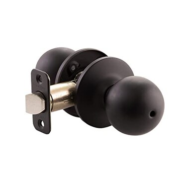 Design House Ball Privacy Door Knob for Bed Bath Doors Matte Black Finish Locking Interior Door Knob Reversible Left or Right Hand Adjustable Latch ANSI Grade 3 779108